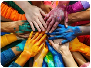 Group Of Painted Hands In Circle